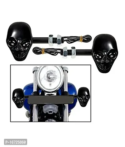 Guance Skull Shape Front, Rear LED Indicator Light (Red Set of 2) for Bike-thumb2