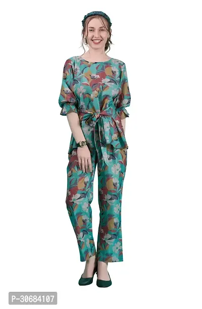 Fancy Green Linen Printed Co-Ords Sets For Women-thumb0