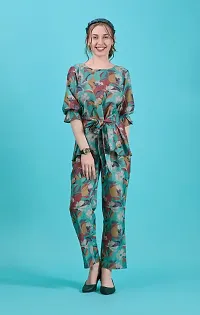 Fancy Green Linen Printed Co-Ords Sets For Women-thumb1