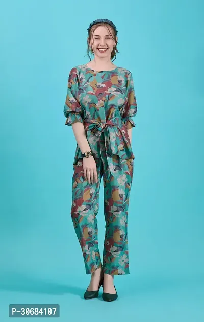 Fancy Green Linen Printed Co-Ords Sets For Women-thumb2