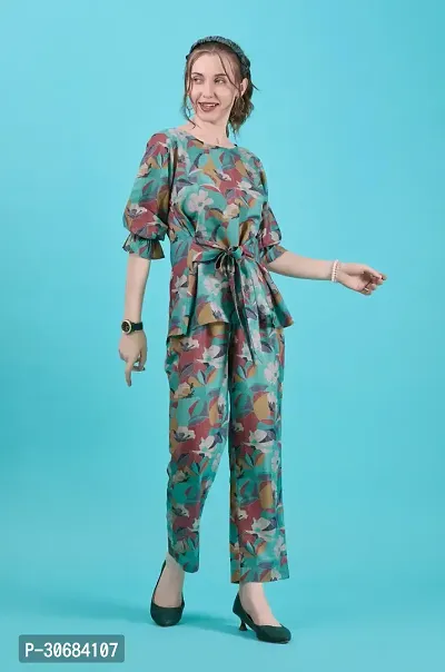 Fancy Green Linen Printed Co-Ords Sets For Women-thumb4