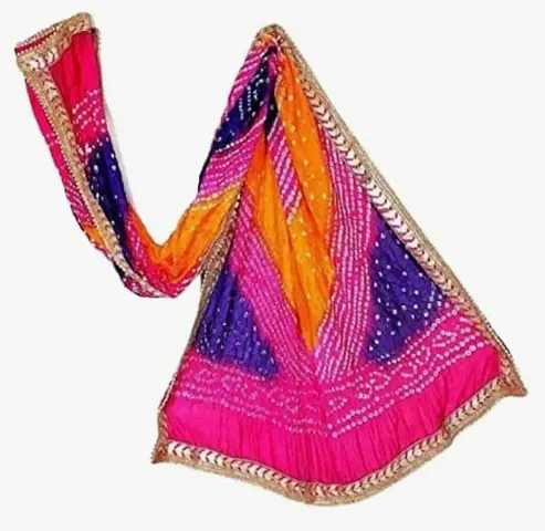 Ayesha Enterprise Women's Art Silk Bandhani Lace Work Dupatta