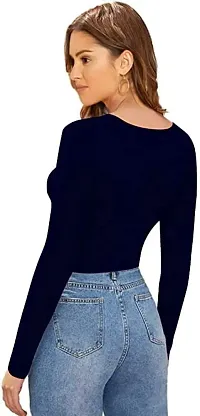 Eshu enterprise Women's V-Neck Full Sleeves Hosiery Crop Top (XXL, Navy Blue)-thumb2