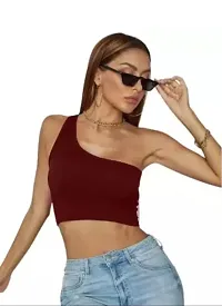 Eshu enterprise Summer Short Sleeve Tops Sexy Strappy Tee High Waist Crop Top Tee Female Sleeveless Crop (XS, Maroon)-thumb5