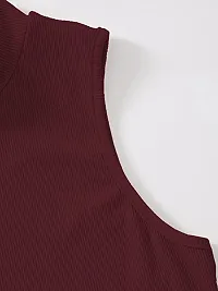 Eshu enterprise Women's  Girls' Solid Mock Neck Rib/Knit Sleeveless Stretchable Slim Fit Crop Tank Top (M, Maroon)-thumb3