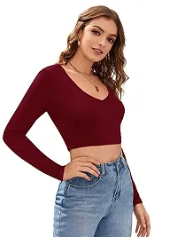 Eshu enterprise Women's V-Neck Full Sleeves Hosiery Crop Top (M, Maroon)-thumb1