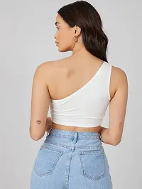 Eshu enterprise Summer Short Sleeve Tops Sexy Strappy Tee High Waist Crop Top Tee Female Sleeveless Crop (XS, White)-thumb3