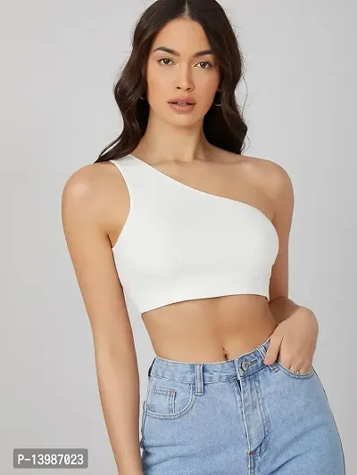 Eshu enterprise Summer Short Sleeve Tops Sexy Strappy Tee High Waist Crop Top Tee Female Sleeveless Crop (XS, White)-thumb2