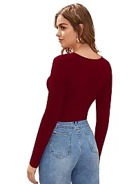 Eshu enterprise Women's V-Neck Full Sleeves Hosiery Crop Top (M, Maroon)-thumb3