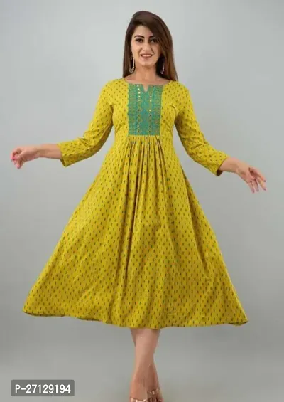 Elegant Yellow Rayon Printed Anarkali Kurta For Women-thumb0