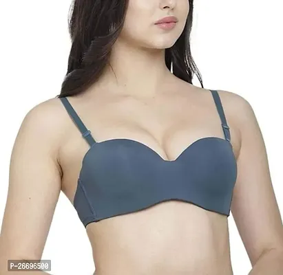 Stylish Grey Cotton Blend Solid Bras For Women