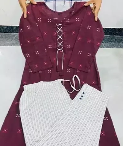 Stylish Fancy Designer Cotton Kurta With Bottom Wear Set