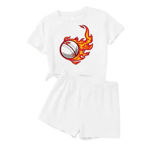 Stylish White Cotton Printed T-Shirts with Shorts For Kids