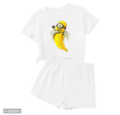 Stylish White Cotton Printed T-Shirts with Shorts For Kids-thumb0