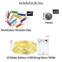 Meneon 40 Photo Clips String Light - Fairy Lights (32Ft/10Mtr) 100 Led String with 40 Colour Clips for Hanging Pictures - Unique Gift for Memories - Diwali Decoration Lights & Wall Decor (Warm White)-thumb1
