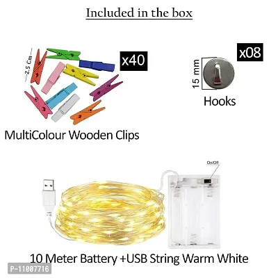 Meneon 40 Photo Clips String Light - Fairy Lights (32Ft/10Mtr) 100 Led String with 40 Colour Clips for Hanging Pictures - Unique Gift for Memories - Diwali Decoration Lights & Wall Decor (Warm White)-thumb2