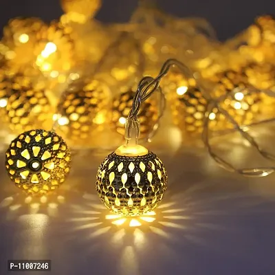 Meneon 16 LED Moroccan Ball String Lights, Diwali Decorations Golden Globe Hanging Lights Decor for Indoor, Home, Bedroom, Party, Wedding, Christmas Tree, (Warm White)