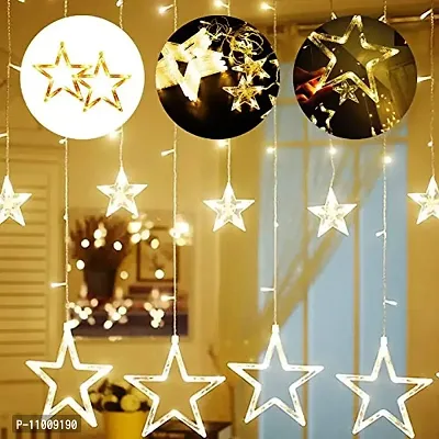 12 Stars Curtain String Lights Window Curtain Lights with 8 Flashing Modes Decoration for Christmas Decorations, Diwali Lights Wedding, Party, Home Decor, (Warm White, Pack of 1)-thumb0