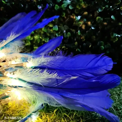 Infiprises 20 Led Blue Feather String Lights, Soft Feathers, 4 Meter Length Fairy String Lights Hanging for Diwali Decoration Christmas Decor Bedroom Garden Mandir Festival Lights ? Plug In (Warm White)-thumb2