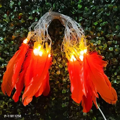 Meneon 20 Led Orange Feather String Lights, Fluffy Feathers Garland, Plug in Cable, 4 Meter Fairy String Lights Hanging for Wedding Party Home Wall Decor Decoration (Warm White)