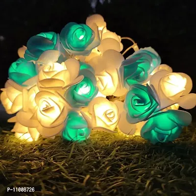 Nisco 20 Led Rose Flower String Light, 13.4 ft Garland Romantic Flower Roses Fairy Light, Suitable for Wall Hanging, Diwali Lights, Christmas Tree, New Year, Bedroom Decoration ? Green  White Rose