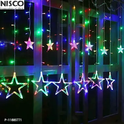 Nisco 12 Stars 138 LED Curtain String Lights Window Curtain Lights with Flashing Mode Decoration for Christmas, Wedding, Party, Home, Patio Lawn (Multicolor)