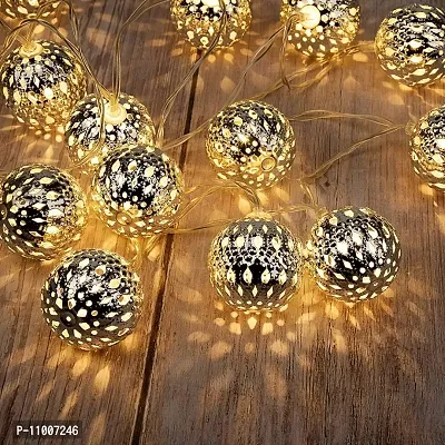 Meneon 16 LED Moroccan Ball String Lights, Diwali Decorations Golden Globe Hanging Lights Decor for Indoor, Home, Bedroom, Party, Wedding, Christmas Tree, (Warm White)-thumb3