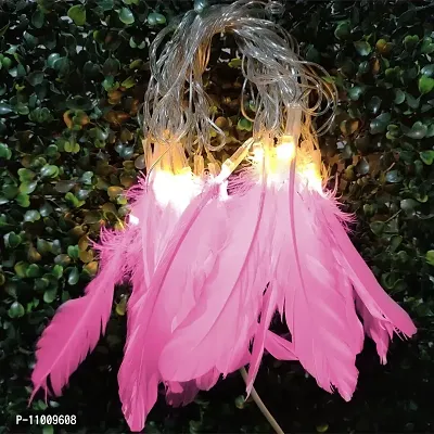 Infiprises 20 Led Pink Feather String Lights, Soft Feathers, 4 Meter Length Fairy String Lights Hanging for Diwali Decoration Christmas Decor Bedroom Garden Mandir Festival Lights ? Plug In (Warm White)