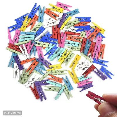 Nisco 20 Pcs Mini Coloured Wooden Clips, Multi-Function Cloth pins, Photo Paper Peg, Pin Craft Clips for Home School Arts Crafts Decor, Size: 3.5 cm-thumb0