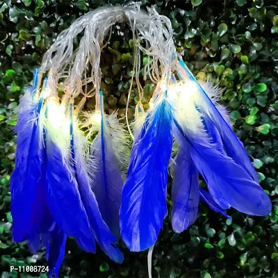 Infiprises 20 Led Blue Feather String Lights, Soft Feathers, 4 Meter Length Fairy String Lights Hanging for Diwali Decoration Christmas Decor Bedroom Garden Mandir Festival Lights ? Plug In (Warm White)-thumb0