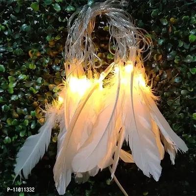 Meneon 20 Led White Feather String Lights, Fluffy Feathers Garland, Plug in Cable, 4 Meter Fairy String Lights Hanging for Wedding Party Home Wall Decor Decoration (Warm White)