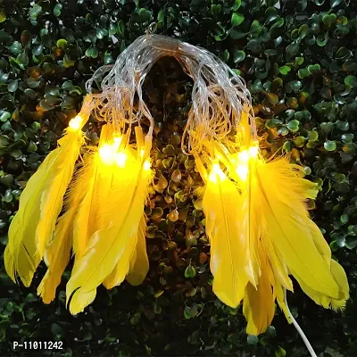 Meneon 20 Led Yellow Feather String Lights, Fluffy Feathers Garland, Plug in Cable, 4 Meter Fairy String Lights Hanging for Wedding Party Home Wall Decor Decoration (Warm White)