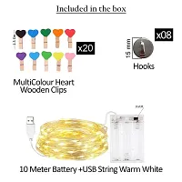 Meneon 20 Photo Clips String Light - Fairy Lights 10Mtr 100 Led String with 20 Colour Heart Clips for Hanging Pictures - Unique Gift for Memories, Christmas Decoration Lights & Wall Decor (Warm White)-thumb1