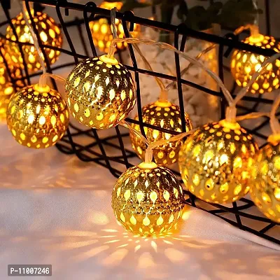 Meneon 16 LED Moroccan Ball String Lights, Diwali Decorations Golden Globe Hanging Lights Decor for Indoor, Home, Bedroom, Party, Wedding, Christmas Tree, (Warm White)-thumb4