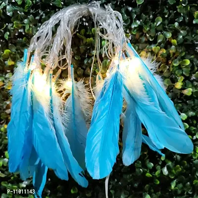 Meneon 20 Led Ice Blue Feather String Lights, Fluffy Feathers Garland, Plug in Cable, 4 Meter Fairy String Lights Hanging for Wedding Party Home Wall Decor Decoration (Warm White)