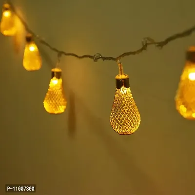 Meneon 16 LED Water Drop String Lights, 4 Meter Metal String Lights Warm White, Gold Metal Lamps Decor for Indoor, Diwali Decorations, Fairy Lights, Christmas Decor, Decor Lights