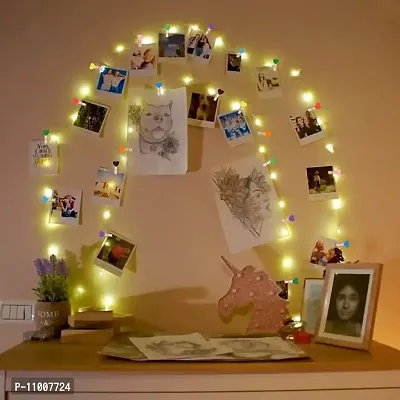 Meneon 20 Photo Clips String Light - Fairy Lights 10Mtr 100 Led String with 20 Colour Heart Clips for Hanging Pictures - Unique Gift for Memories, Christmas Decoration Lights & Wall Decor (Warm White)