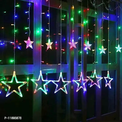 12 Stars Curtain String Lights Window Curtain Lights with Flashing Modes Decoration for Christmas Decorations, Diwali Lights Wedding, Party, Home Decor, (Multi-Color, Pack of 1)