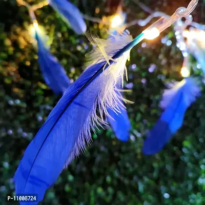 Infiprises 20 Led Blue Feather String Lights, Soft Feathers, 4 Meter Length Fairy String Lights Hanging for Diwali Decoration Christmas Decor Bedroom Garden Mandir Festival Lights ? Plug In (Warm White)-thumb3