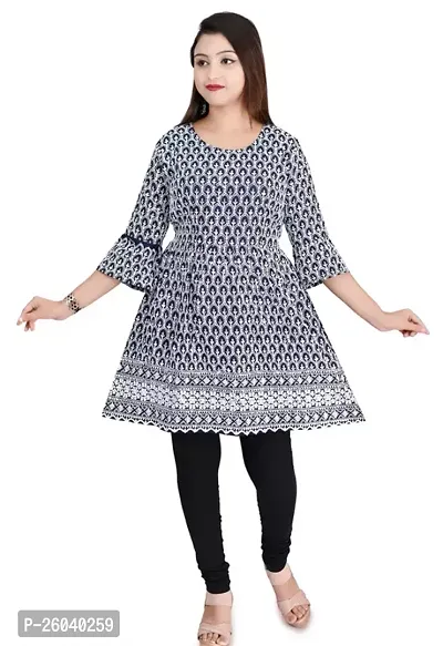 Stylish Grey Cotton Printed A-Line Dress For Women-thumb0