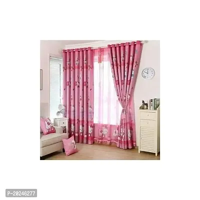 VIS 3D Kitty Digital Printed Polyester Fabric Curtain for Bed Room, Living Room Kids Room Color Pink Window/Door/Long Door (D.N. 643)