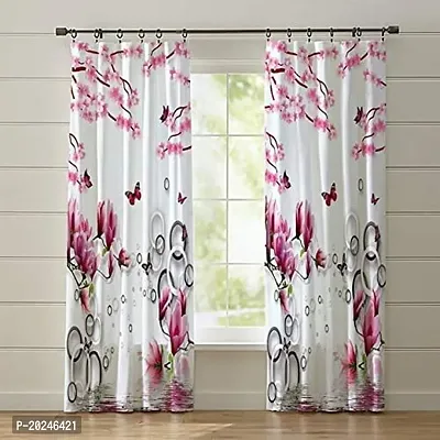 VIS 3D Flower Digital Printed Polyester Fabric Curtain for Bed Room, Living Room Kids Room Color Pink Window/Door/Long Door (D.N. 662)