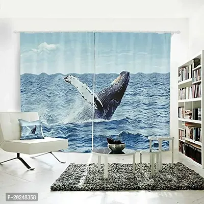 V21 DECOD? 3D Shark Digital Printed Polyester Fabric Curtains for Bed Room, Living Room Kids Room Color Blue Window/Door/Long Door (D.N.2159)