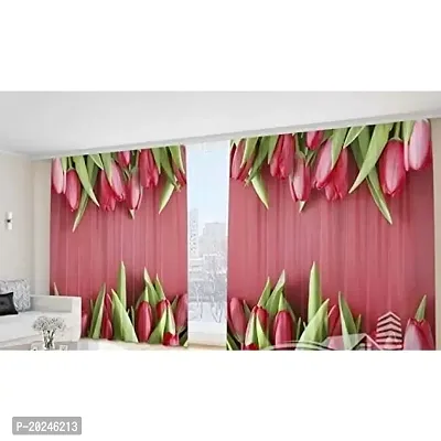 VIS 3D Flower Digital Printed Polyester Fabric Curtain for Bed Room, Living Room Kids Room Color Pink Window/Door/Long Door (D.N. 620)