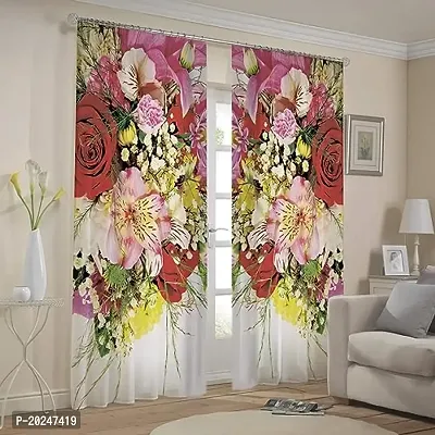 VIS 3D Flower Digital Printed Polyester Fabric Curtains for Bed Room, Living Room Kids Room Color Pink Window/Door/Long Door (D.N.1621)