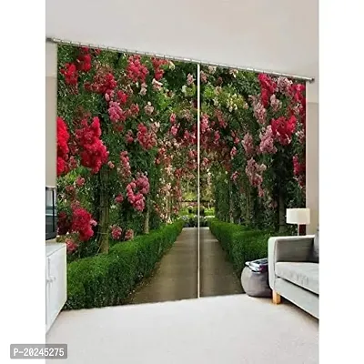 VIS Beautiful Garden 3D Digital Printed Polyester Fabric Curtains for Kids Room Bed Room with Eyelet Rings Color Red Window/Door/Long Door(D.N.466)-thumb0