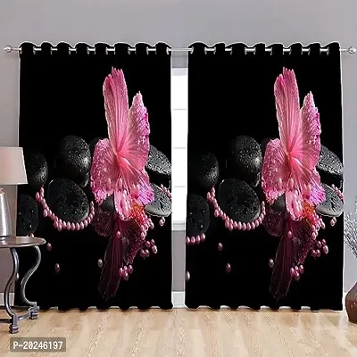 VIS 3D Flower Digital Printed Polyester Fabric Curtain for Bed Room, Living Room Kids Room Color Black Window/Door/Long Door (D.N. 630)-thumb0