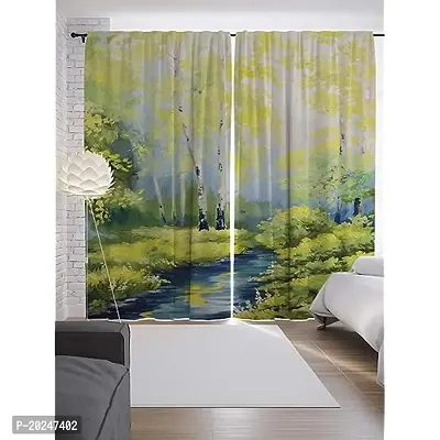 VIS 3D Scenery Digital Printed Polyester Fabric Curtains for Bed Room, Living Room Kids Room Color Multi Window/Door/Long Door (D.N.1649)-thumb0