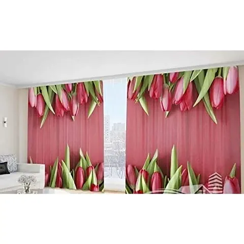 VIS 3D Flower Digital Printed Polyester Fabric Curtain for Bed Room, Living Room Kids Room Color Pink Window/Door/Long Door (D.N. 620)