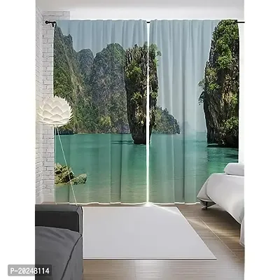 V21 DECOD? 3D Mountains n Sea Digital Printed Polyester Fabric Curtains for Bed Room, Living Room Kids Room Color Green Window/Door/Long Door (D.N.1942)